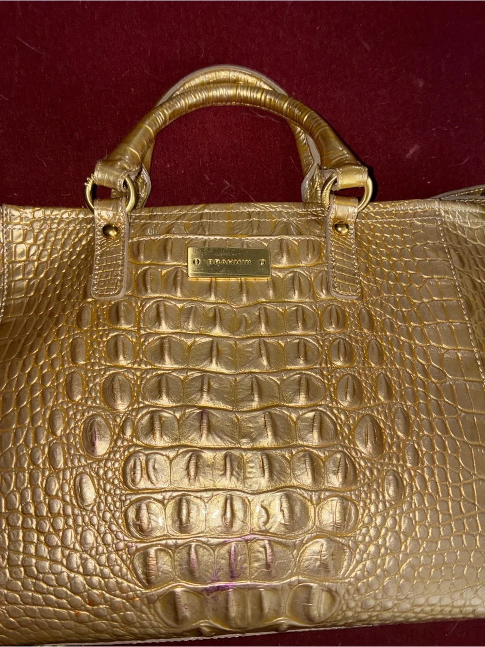 Brahmin Metallic Gold Croc-Embossed Satchel duxbury Melbourne medium M